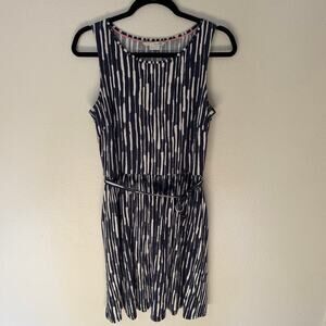 Boden Navy and White Tie Waist Jersey Cotton Sleeveless Dress Women's 8